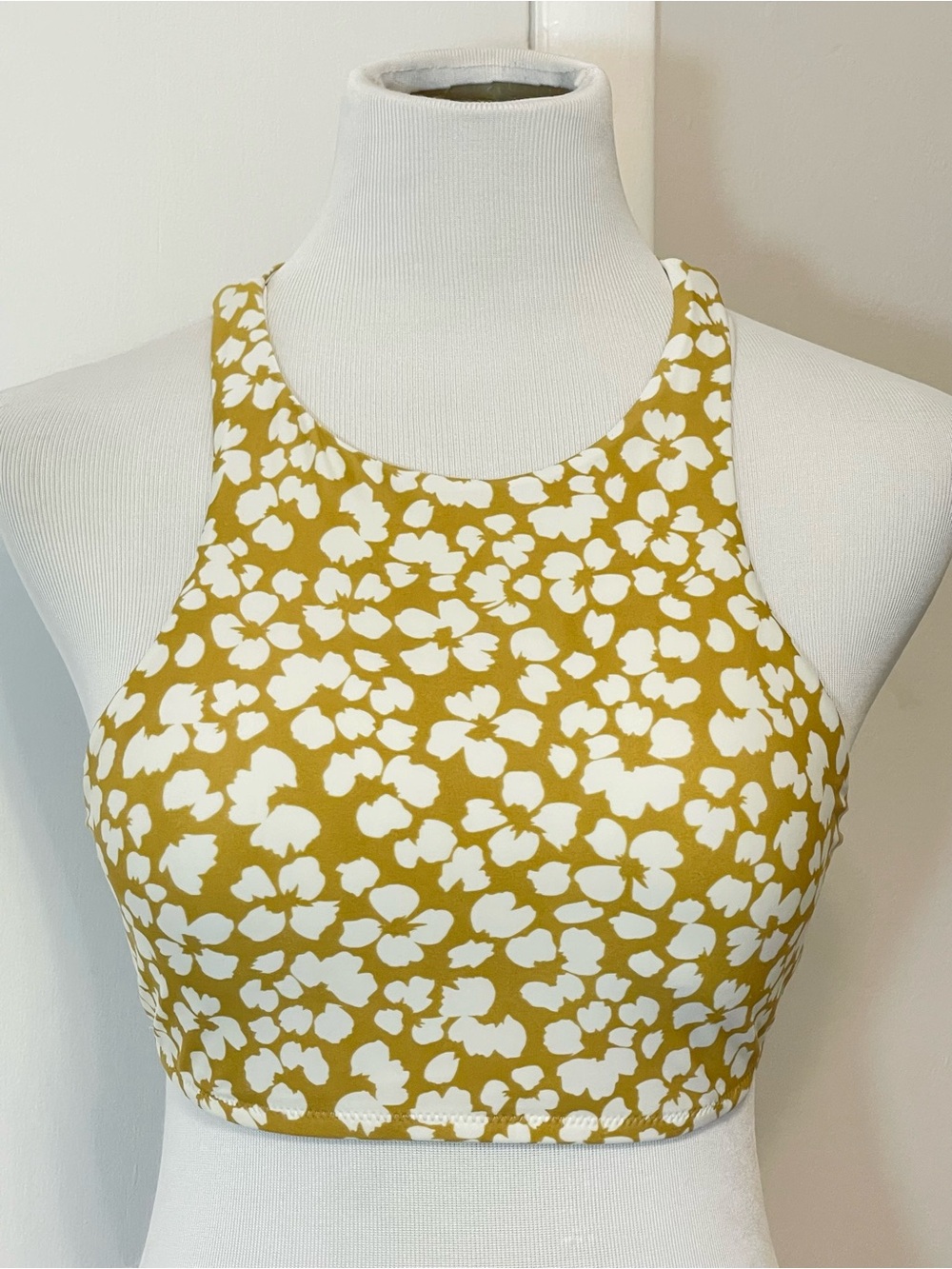 Aerie High-Neck Crop Bikini Top Yellow White Floral Size Large